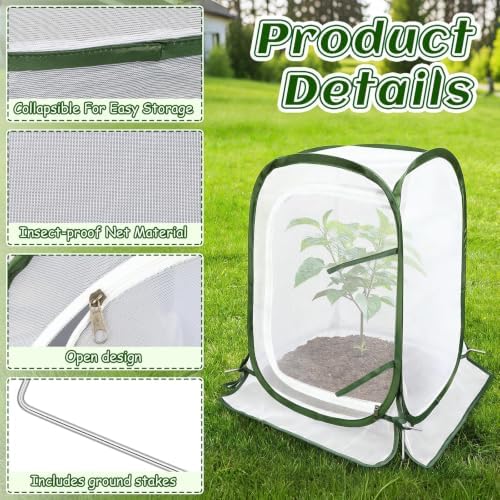 Augshy Pop Up Plant Covers, Mesh Net Protectors Cage with Ground Stakes