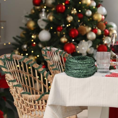 Jutom 100 Ft 0.58 Inch Christmas Miniature Artificial Pine Garlands Mini Pine Greenery Roping Garlands Mini Thin Wired Stems for Christmas Crafts Holiday Outdoor Decor (Green)
