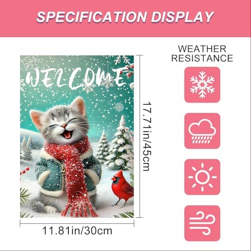 BlissYard Cat Snowflake Winter Garden Flag 12x18 Inch Polyester