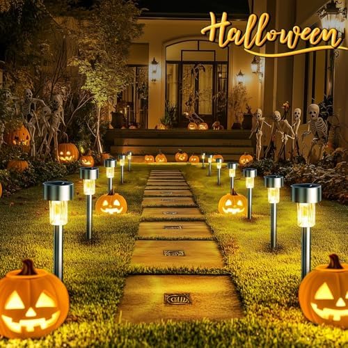 GIGALUMI 16 Pack Solar Lights Outdoor Waterproof, Stainless Steel