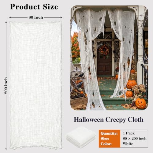 ZeeDix Halloween White Creepy Cloth 80 × 200 Inch Giant Spooky Cheesecloth Halloween Decoration Scary Gauze Cloth for Party Supplies Haunted Houses Outdoor Yard Home Wall Doorways Decor