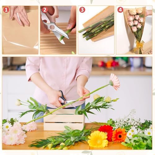 Majreey Floral Wrapping Paper Kit, 80Sheet Waterproof Floral Paper, 3Rolls Ribbon for Flower Bouquet, 2Rolls Transparent Tape,100Pcs Flower Pins, 48Pcs 3D Butterflies, 9Pcs Crowns (Flower-4)