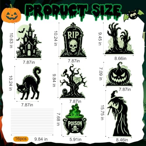 8pcs Glow Halloween Yard Signs with Stakes, Outdoor Halloween Decor