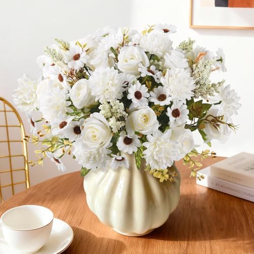 Homsunny Artificial Fake Fall Flowers for Outdoor Indoor Decoration