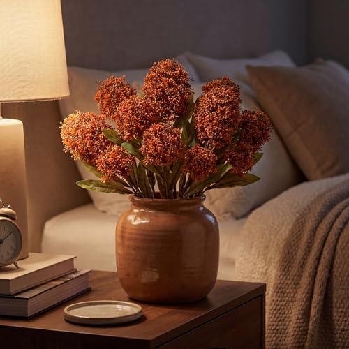 Briful 3PCS Faux Fall Flowers 22.8in Burnt Orange Skimmia Spray Artificial Flower Branches Fake Fall Skimmia Stems for Autumn Home Vase Floral Arrangement Wedding Party Decor