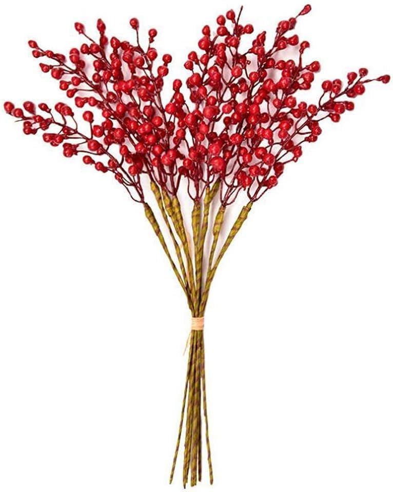 GREENTIME 8 Pack Artificial Red Berry Stems for Christmas Tree Decorations