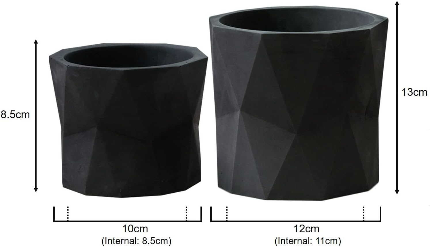 Olly & Rose Designer Geometric Ceramic Black Plant Pot Succulent Pots Cactus Planters Set 2 Indoor Outdoor Small Flower