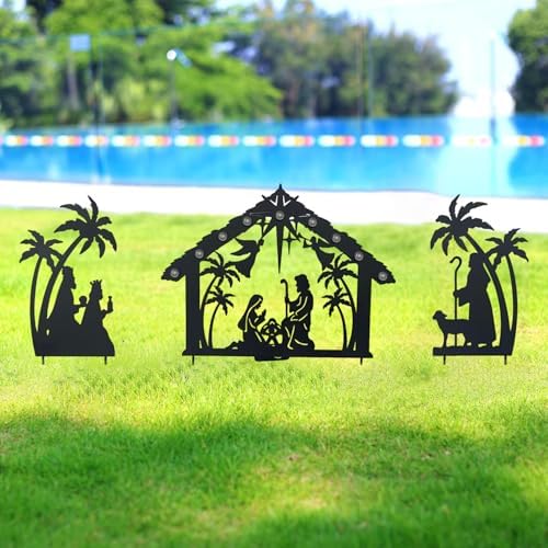 Solar Lighted Nativity Scene Garden Decor, Outdoor Christmas Yard Lawn Holiday Party Ornament
