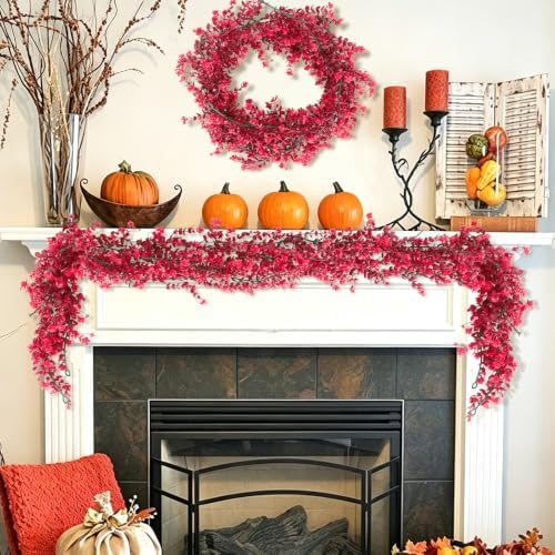 RECUTMS 3Pcs Artificial Eucalyptus Garland Fall Fake Vine Plant with Flower