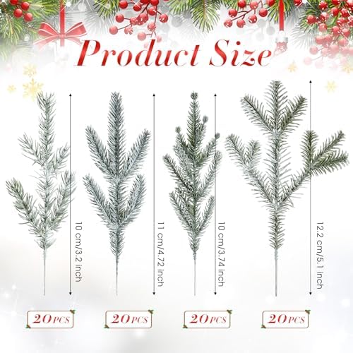 Yunlly 80 Pcs Frosted Pine Picks Artificial Christmas Wreath Stems,Simple