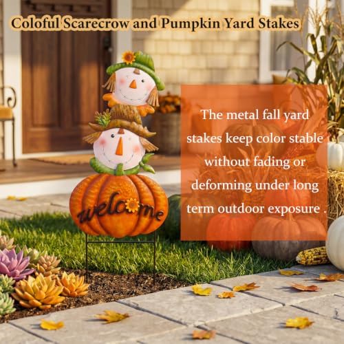 3 pcs Metal Fall Garden Stakes, Scarecrow & Pumpkin Fall Outdoor Decor