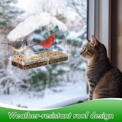 MEWTOGO Outdoor Window Bird Feeder for Cats Viewing, Large