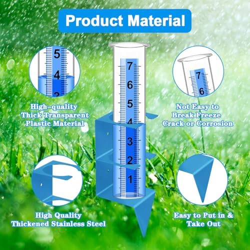 Rain Gauge Outdoor, 7" Capacity Large Rain Gauge Outdoors (Blue)