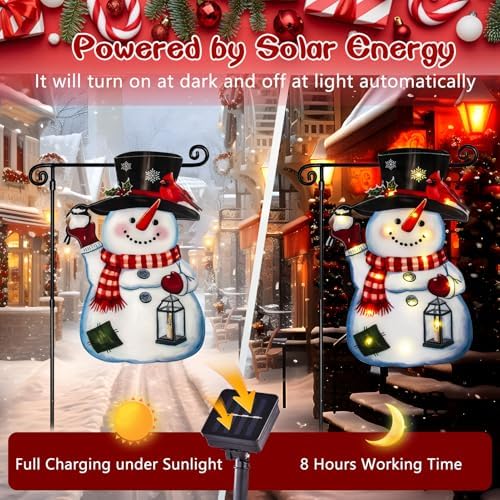 28x40 Lighted Christmas Snowman Garden Flag, 8 Modes Solar LED