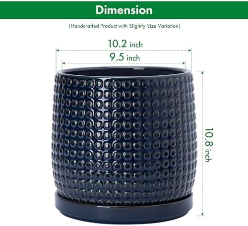 D'vine Dev Beaded Ceramic Pot with Saucer, 10 in, Midnight Blue, 27-C-P-3