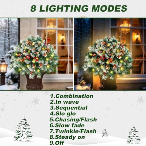 2 Pack 21.6 Inch Pre-Lit Christmas Urn Fillers for Outdoor
