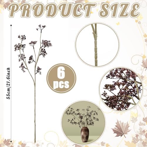 Suncalla 6 Pcs Faux Dusty Plum Berry Stem Fall Decor, Plum, 22 Inch