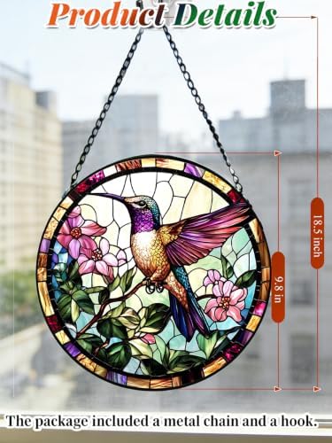 Hummingbird Stained Glass Suncatcher Window Hanging Flowers Gifts for Mom