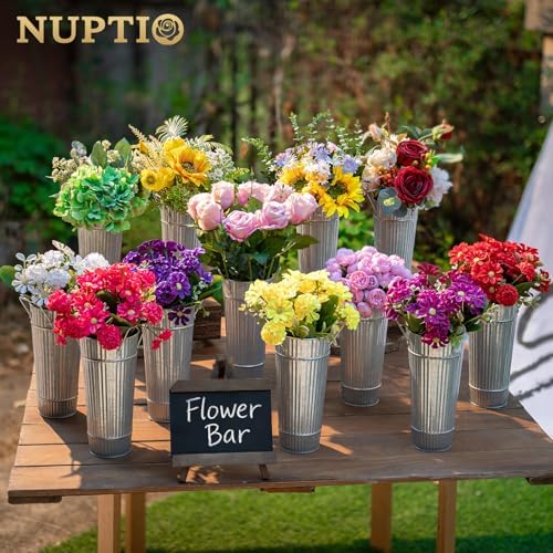 NUPTIO Galvanized Bucket for Flower Bar, 9" Tall, Set of 12