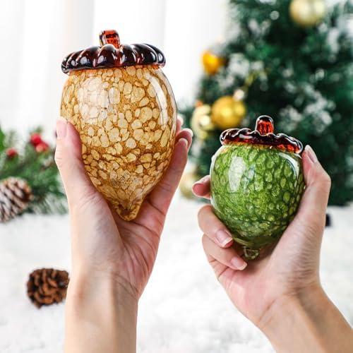 QFkris Hand Blown Glass Acorn Figurines, Crystal Acorns for Decorations