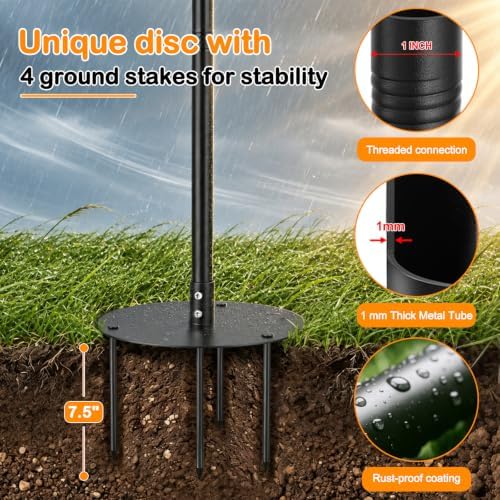 Bird Feeder Pole 100 Inch with Squirrel Baffle and 4 Feeder Hooks Heavy Duty Adjustable Bird House Pole with Top and Side Mount for Smart Feeders, Bluebird Houses, Yard and Garden