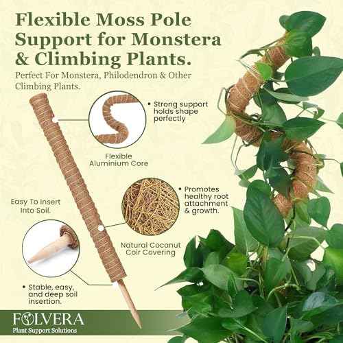 Bendable Moss Pole for Monstera – 2 Pack, 28 Inch Coco Coir Plant Support for Climbing Plants, Philodendron & Pothos, Flexible Aluminum Core for Indoor Plants with Plant Ties