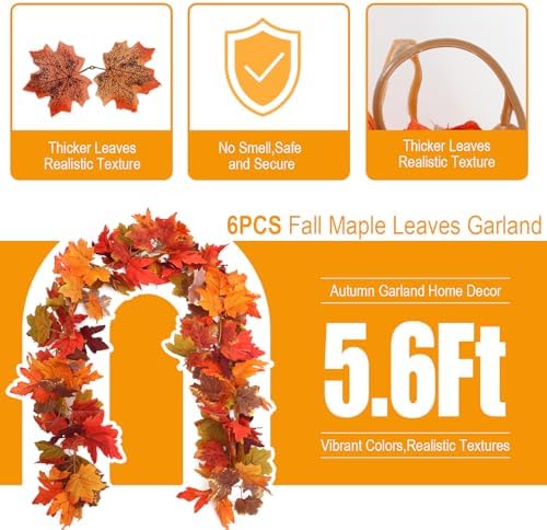 6 Pack Fall Garland with Colorful Autumn Leaves