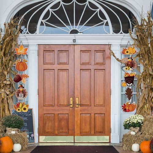 CroBlissful 2 Sets Thanksgiving Porch Banner Fall Welcome Door Sign Decor