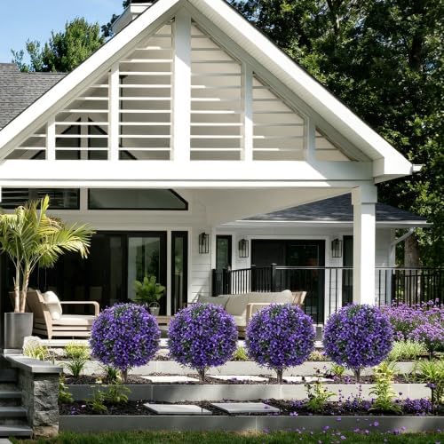 Chillchard 2Pack UV Resistant Purple Artificial Boxwood Topiary Fake Plant