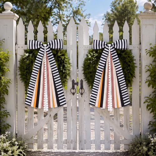 Suncalla 2 Pcs Halloween Black Stripes Ribbon Bow for Wreath Front Door
