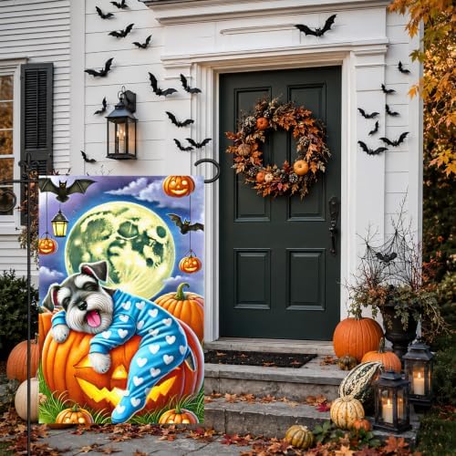 BlissYard Halloween Garden Flag Schnauzer 12x18 Inch Polyester