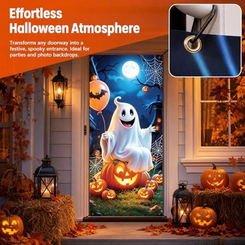 Halloween Decor Door Cover for Front Door Banner Wall Backdrop