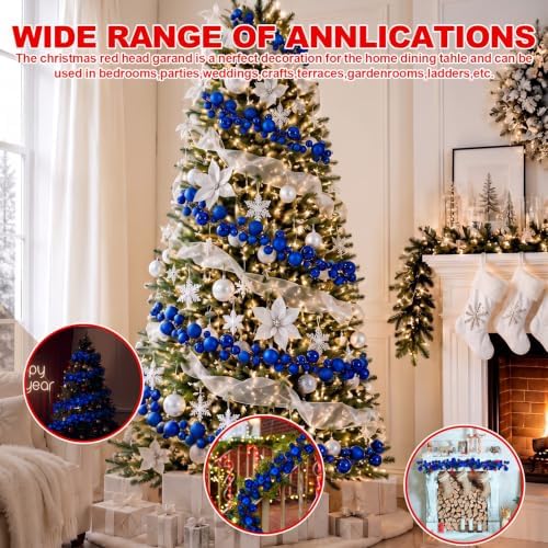 2 Pcs 6 ft Christmas Ball Ornament Garland, Mixed Navy Blue