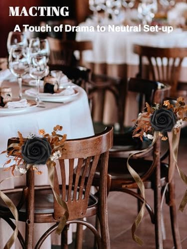 60PCS Black Artificial Flowers, Fake Roses for Halloween Decorations