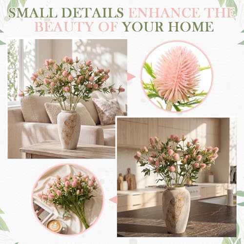 XunYee 50 Heads Artificial Thistle Flowers 5 Bundles Pink Faux Thistle Eryngium Spray with Stems 27'' Sea Holly Floral Branches for Wedding Bouquets Centerpieces Party Home Decor