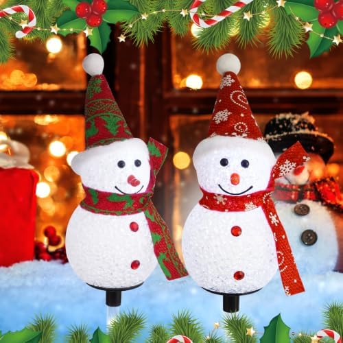 Solar Christmas Snowman Pathway Lights Outdoor Decoration, 3 Pack