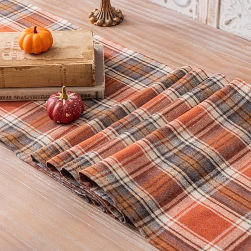 AQOTHES Plaid Fall Thanksgiving Rust Orange Table Runners 72 inches Long