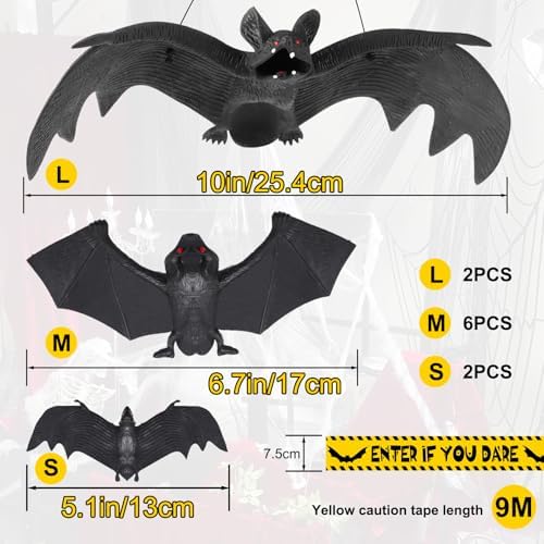 Halloween Hanging Bats Decorations 10 pcs Creepy Flying Rubber Bats Decor