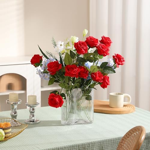 50PCS Artificial Silk Roses Flowers – Realistic Fake Roses in Bulk & Bouquet Long Stem Red Rose for Wedding Centerpieces, Home Decor, Floral Arrangements, Party Decoration (Red)