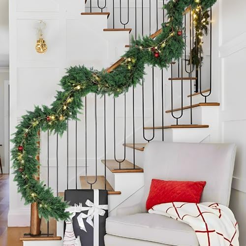 Hananona 9 FT Christmas Garland, Real Touch Cedar Garlands, 1 Pcs