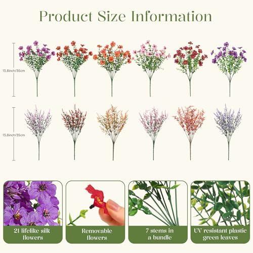 SHareconn 24 Bundles Artificial Flowers for Outdoors UV Resistant Decor