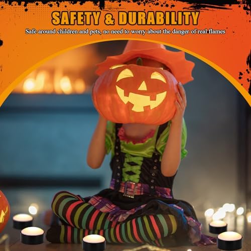Riakrum 6 Pack Halloween Pumpkin LED Lights, Black,Warm Light
