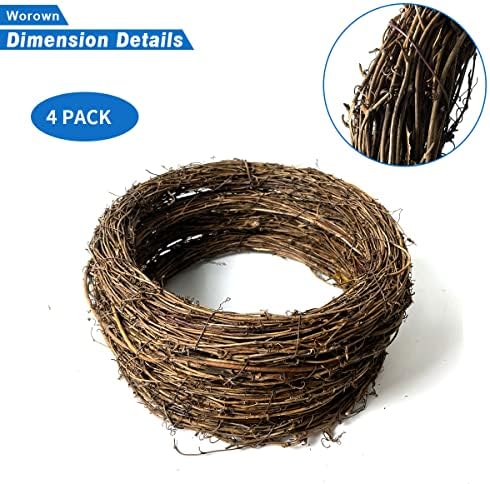 Worown 4-Pack 12 Inch Natural Grapevine Wreaths, Rattan Vine Wreath for DIY Christmas Crafts, Front Door Wall Hanging, Wedding and Party Decorations