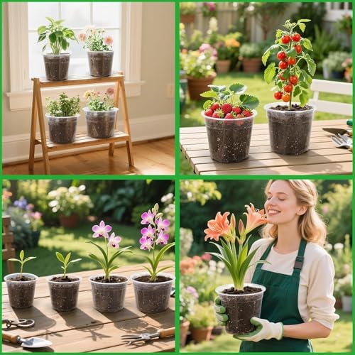 8 Inch Clear Nursery Pots with Drainage Holes, 10 Pack Large Plastic Pots for Plants, Seedling Starter Pot, Garden Plant Pots for Succulents Flowers Cactus