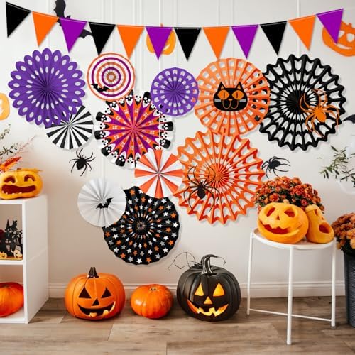 Halloween Party Decorations Set - Spooky Banner, Hanging Paper Fans & Dot Garland, for Halloween Theme Birthday Party Decorations