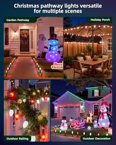 Christmas Pathway Lights Outdoor,25.7 Ft Lights with 20 Red and White Bulbs