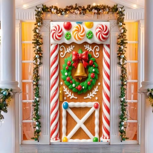 BlissYard Christmas Door Cover Snowman Scarf Hat 35x71 Inch Polyester