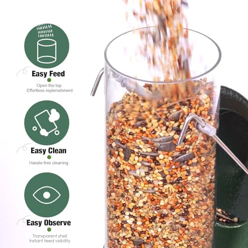 ERYTLLY Metal Bird Feeders 6 Port Tube Bird Feeder for Wild Birds, 1.4mm Extra Thick Solid Tube Transparent with Steel Hanger Bird Feeders 16.5 Inch for Outside