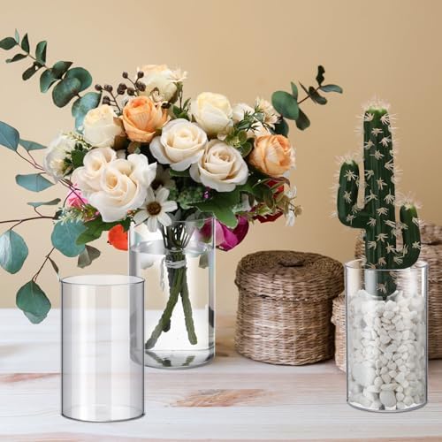 Vesici 20 Pcs Plastic Cylinder Vase Bulk, Clear Flower Container,6 Inch