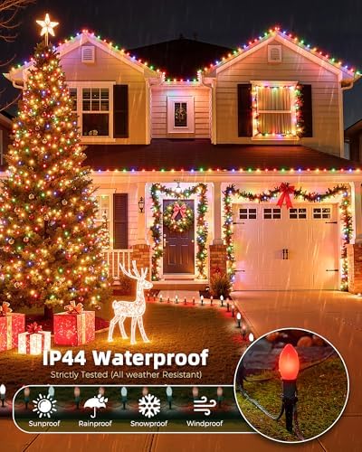 Christmas Pathway Lights Outdoor,25.7 Ft Lights with 20 Red and White Bulbs